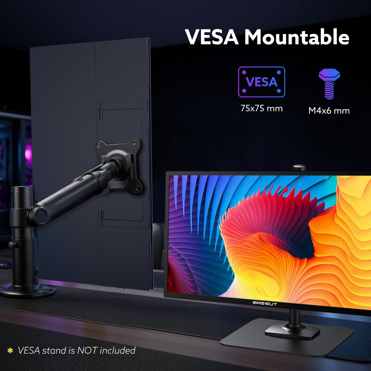 GWSGUT 23.8'' FHD 1080P 120Hz Portable Monitor VESA USB-C HDMI Large Second External Gaming Screen Built-in Stand Speakers for Laptop PC Mac Phone PS4/5 Xbox HDR IPS Display (1080p 120Hz, 23.8")