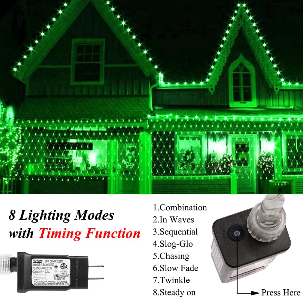 Vicila Net Light Outdoor Mesh Christmas Decorations  100Led String Light Plug In Connectable Tree Warp Hanging 5Ft X 5Ft For Halloween  Shrubs  Lawn  Backyard  Walkway  Bushes  Garden Decor-Green
