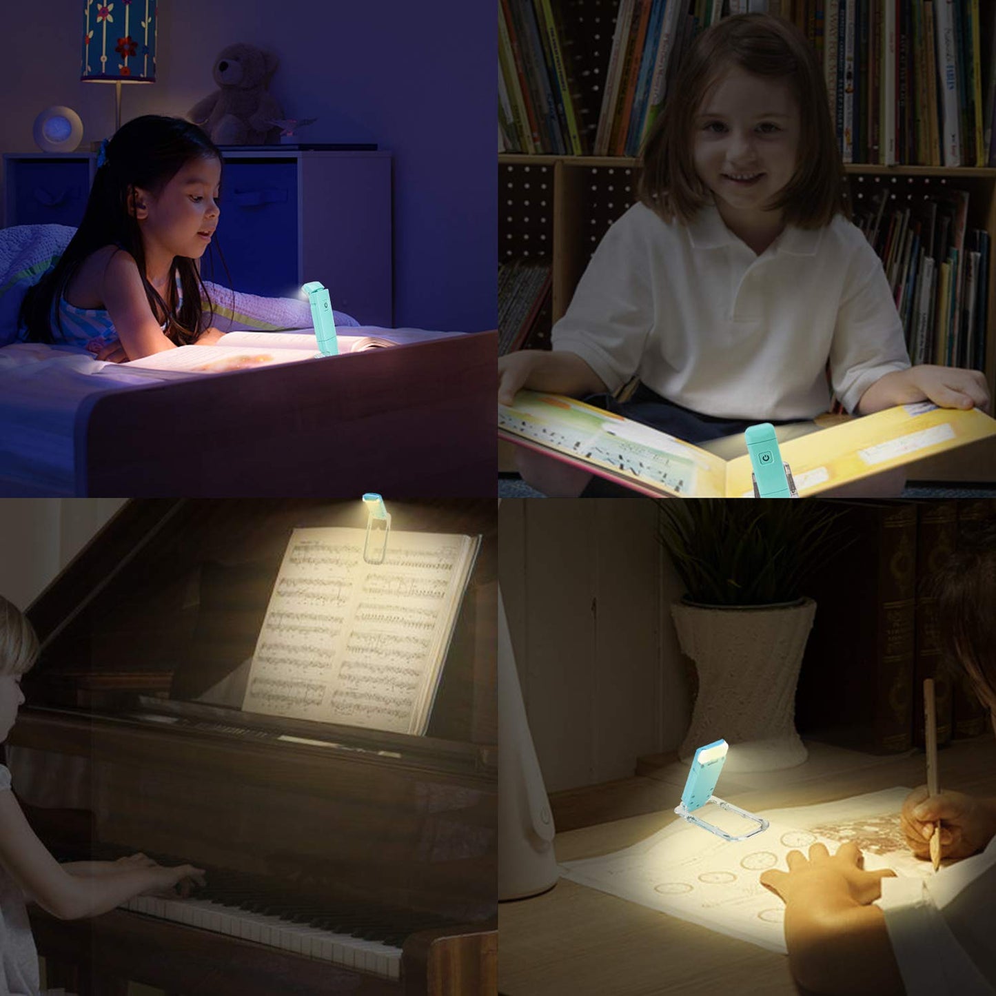 HONWELL Rechargeable Clip On LED Reading Light, 3 Brightness Levels, Portable Bookmark Lamp, Blue, Model H008YW-B