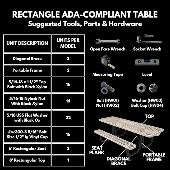 Coated Outdoor Furniture Heavy-Duty Portable ADA-Compliant Outdoor Picnic Table, Expanded Metal Patio Dining Furniture Made in America (8ft Rectangular, Both-Side Handicap, Yellow)