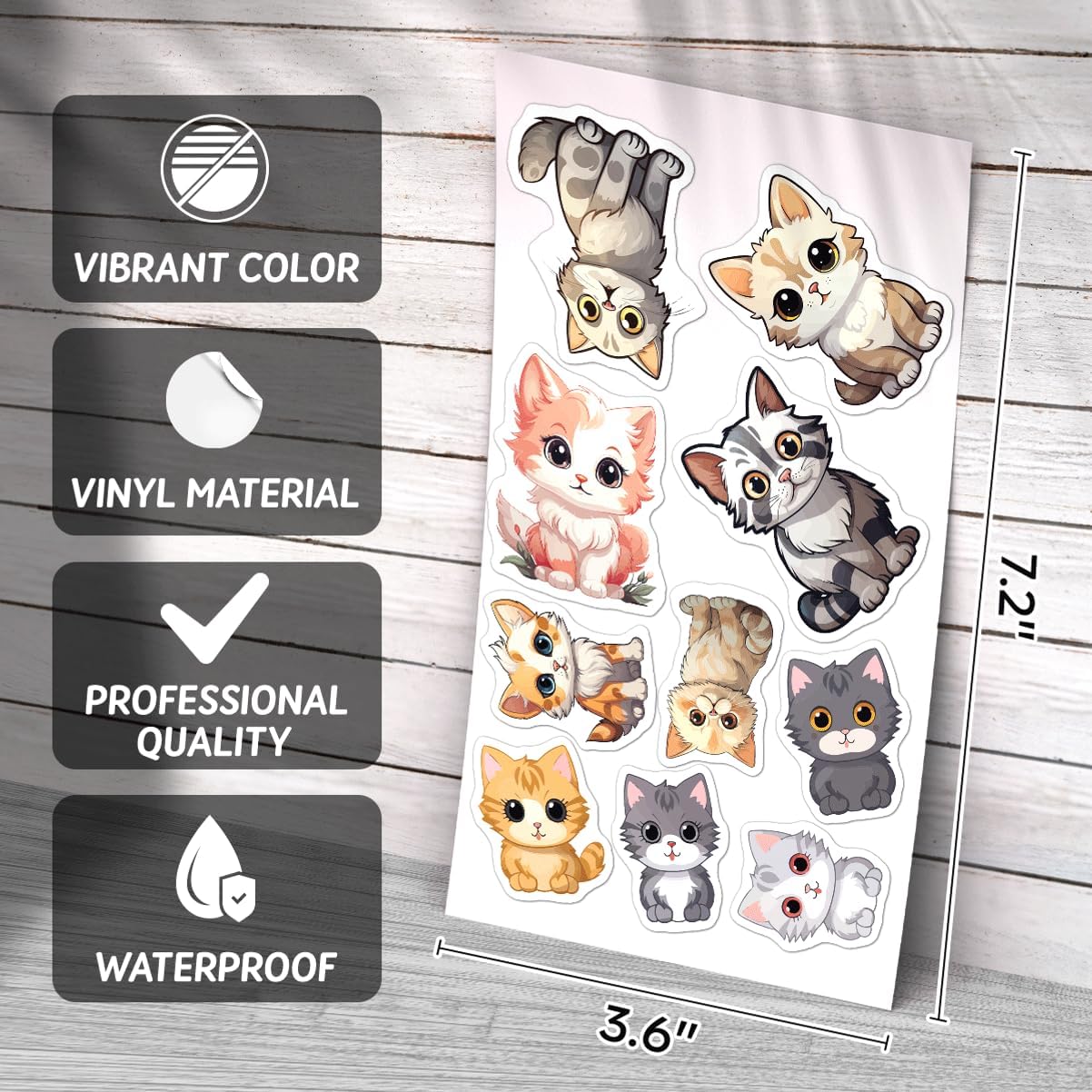 Cute Cartoon Cat Stickers Pack Vinyl for Kids Teens Lovers Scrapbook Laptop Water Bottle Decoration 50pcs Hat Skateboard Motorcycle Bike Bumper Bedroom Phone