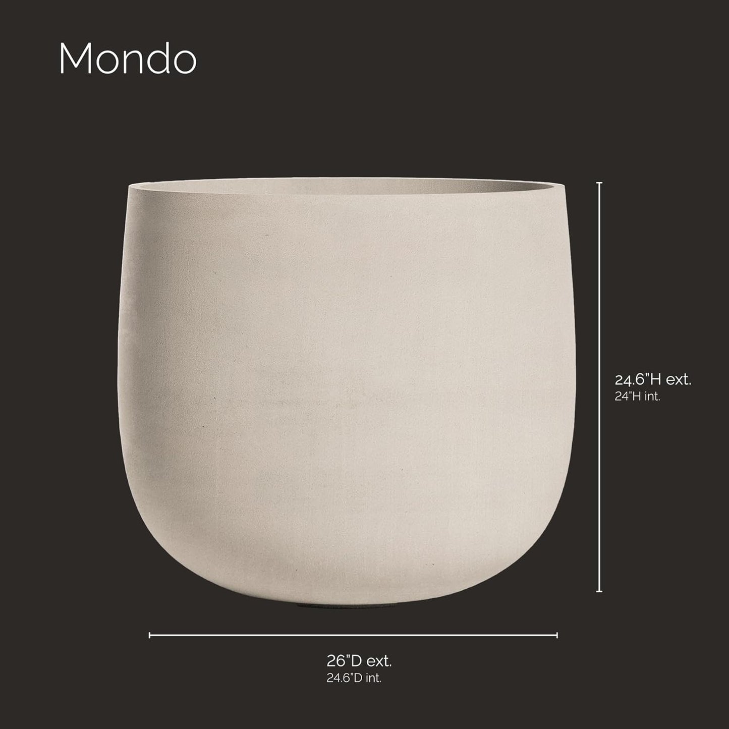 Mondo Large Planter – Sand Stone Finish – Fiberglass Indoor/Outdoor and Weather-Resistant Round Planter (26" D x 24" H Exterior, 24.6" D x 24" H Interior)