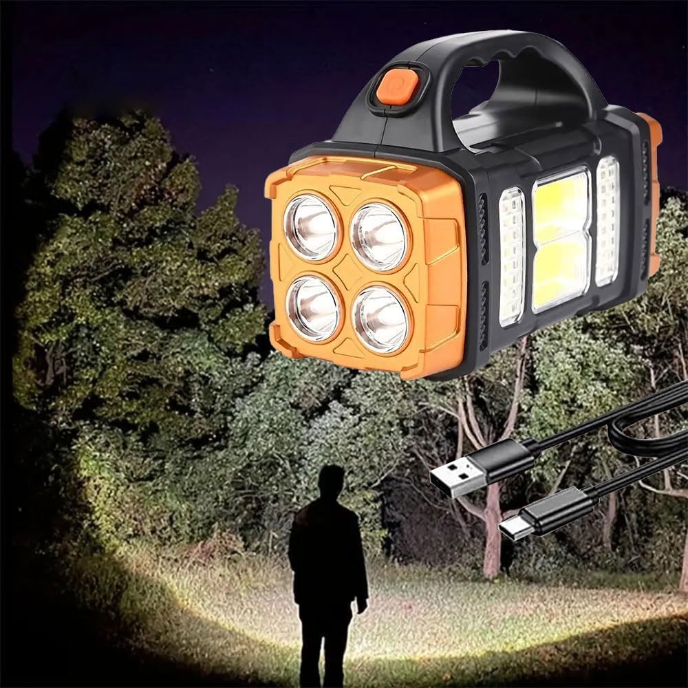 IFTHFOUR High Lumens Solar Flashlight, USB-C Rechargeable, Waterproof Handheld Searchlight, Golden, Model LP-236263