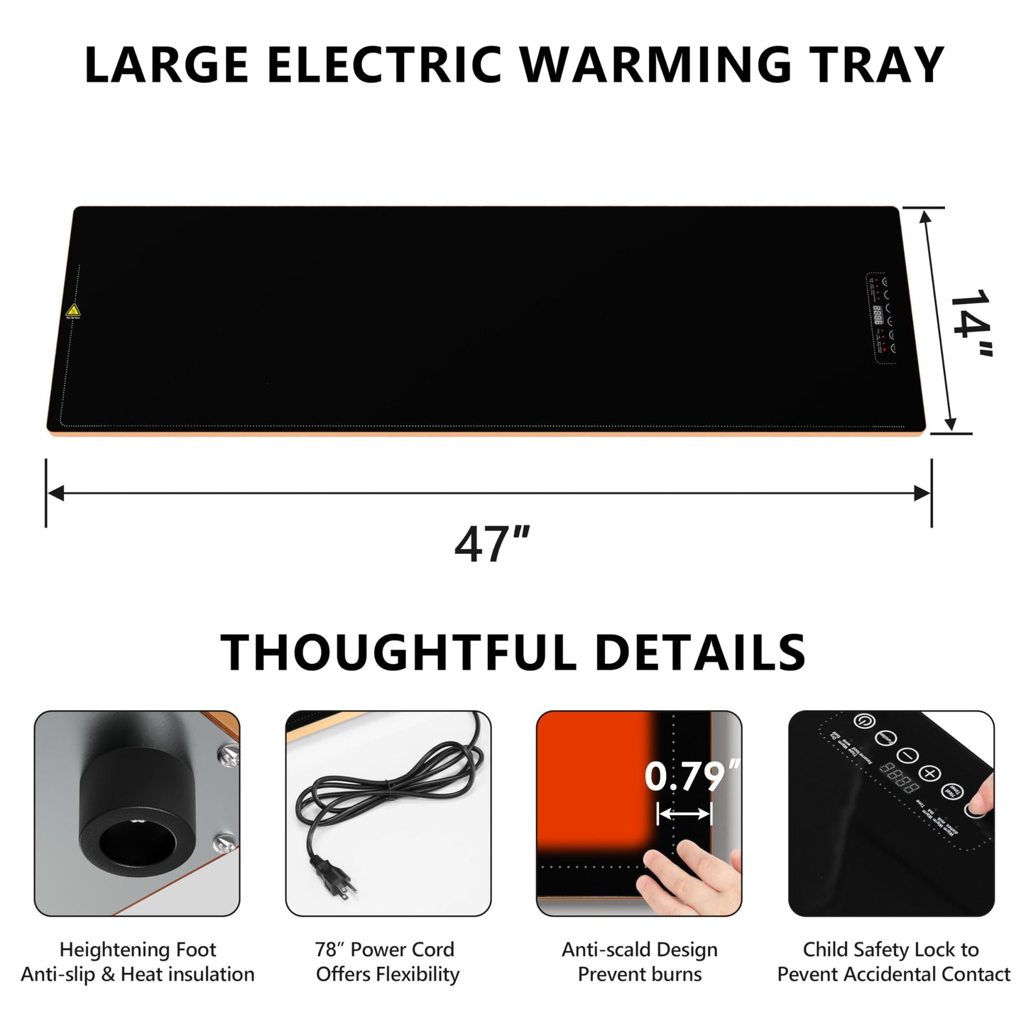 Neatsure Food Warming Tray for Parties Buffet, 47"x14" Extra Large Warmer Mat with 9 Level Temperature, Thermostat and Full Surface Heating, Food Heater for Catering Gathering