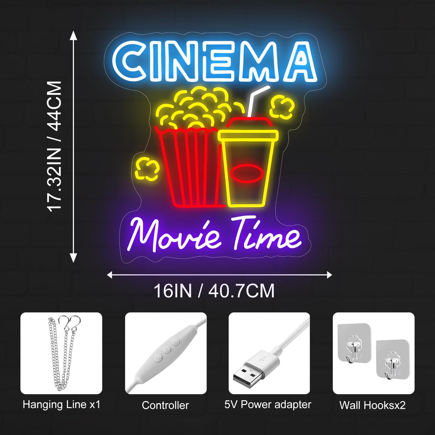 Cinema Movie Time Neon Sign  Movie Theater Led Light  Popcorn Neon Decor  Home Theater Popcorn Led Sign  Home Room Decor Lighting  Snack Bar Decoration Gift  Man Cave Party Birthday