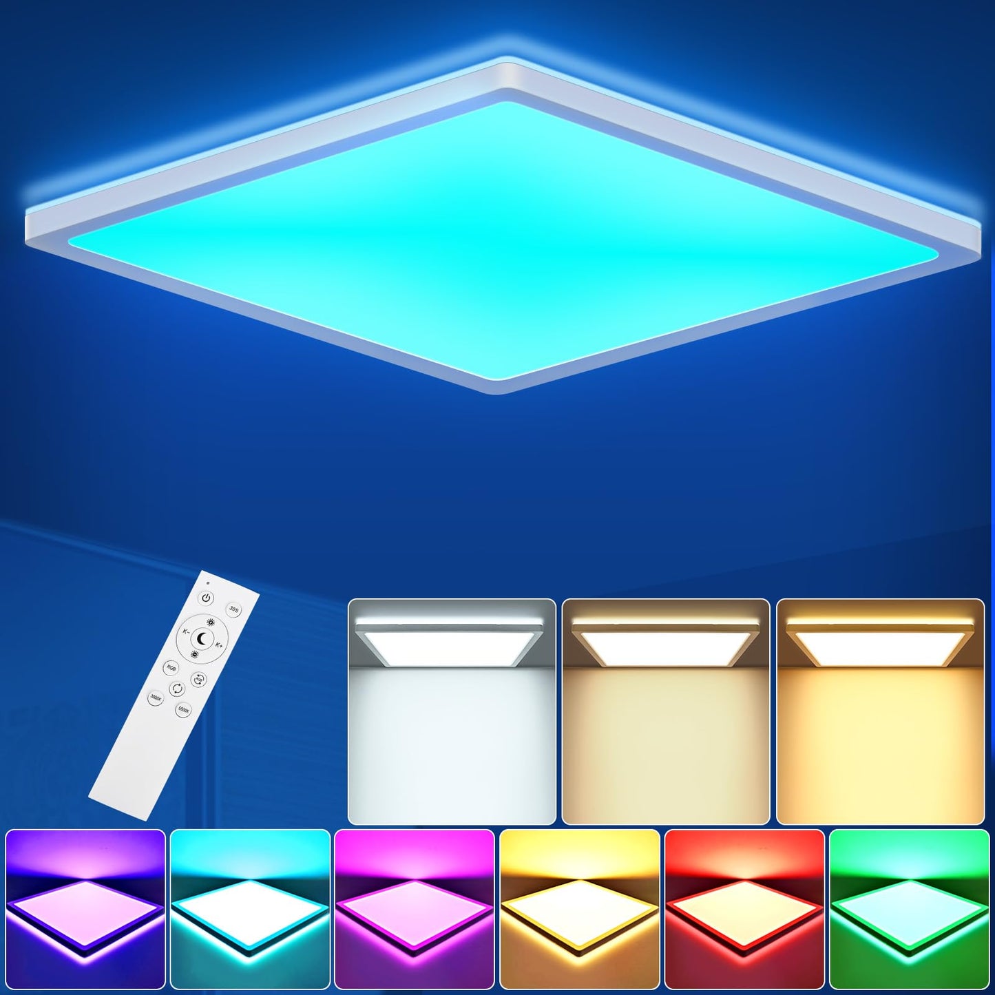 LEZOE RGB LED Ceiling Light Dimmable 18W 8.7 Inch Polycarbonate Fixture, Color Changing 3000K-6500K, Model LZ2212