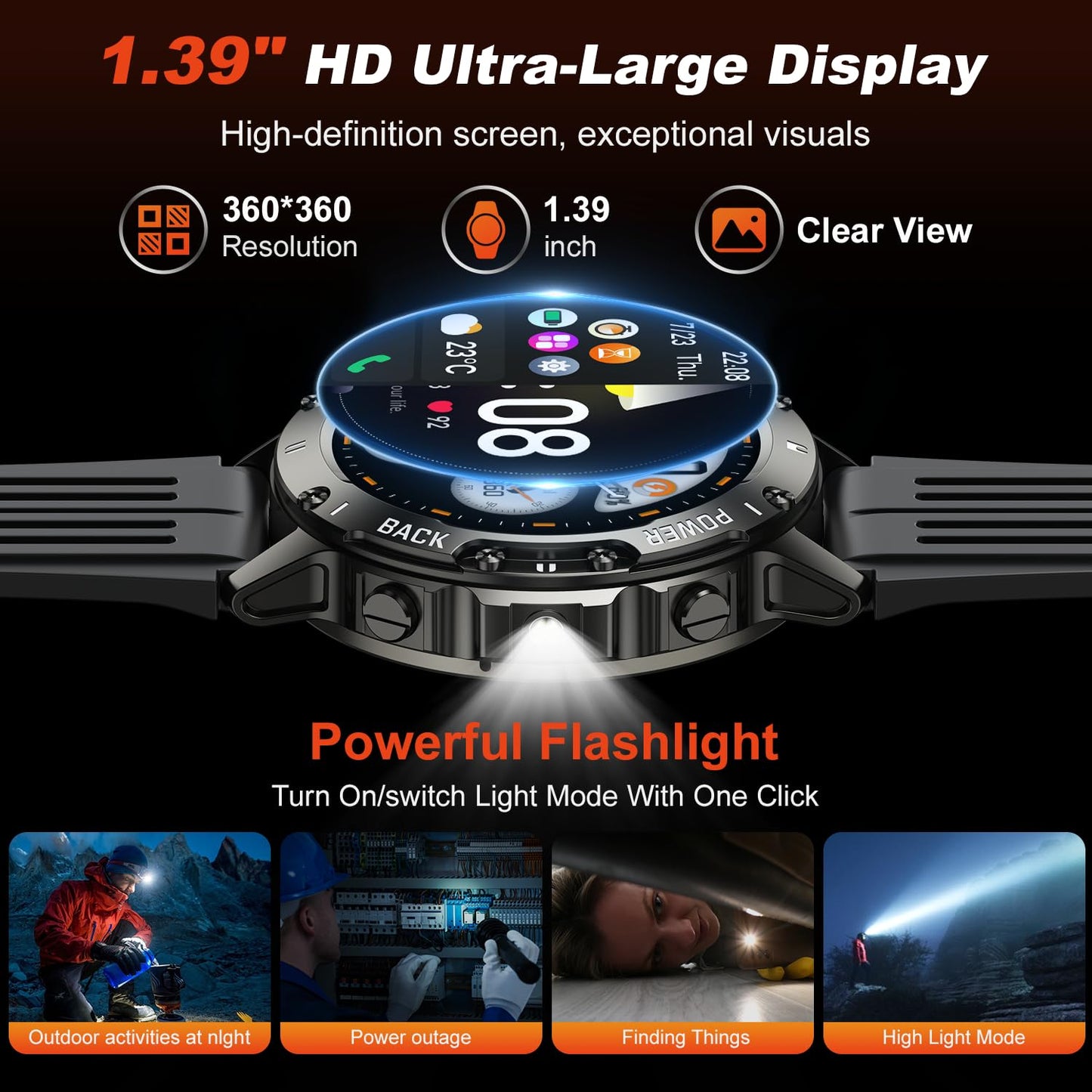 Smart Watch for Men Fitness Tracker: Bluetooth Waterproof Make Answer Call Digital Mens Watches Running Smartwatch for Android Phones iPhone Samsung Compatible Step Pedometer Sleep Heart Rate Monitor