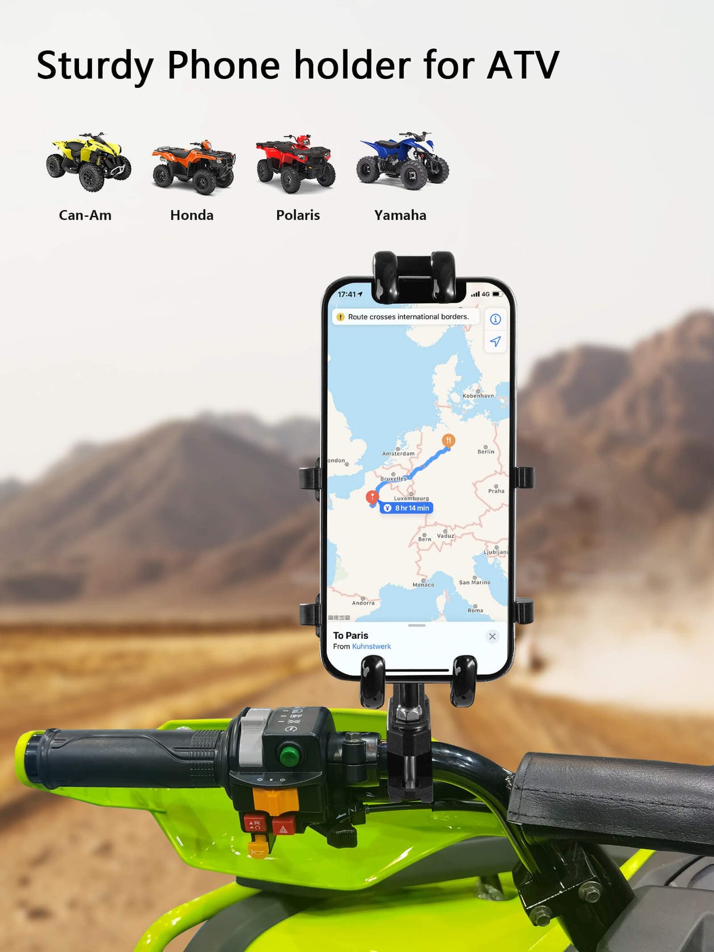 Zidiyoruo Atv Phone Holder, Quad Phone Mount, 8 Clamps Holds 4.7-7.1 Phones, One Hand Operation Motorcycle Phone Clip For 7/8-9/