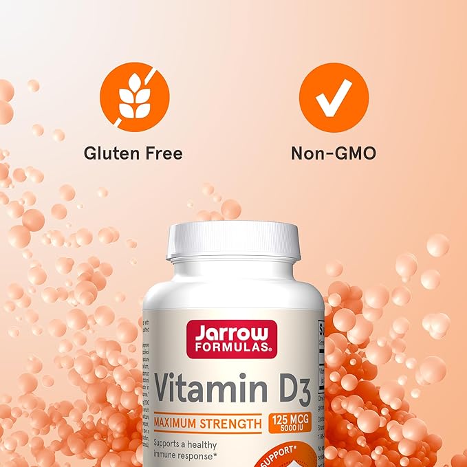 Jarrow Formulas Vitamin D3 125 mcg (5000 IU) - 100 Servs (Softgels) - Bone Health, Immune Support & Calcium Metabolism Support-Vitamin D Supp-D3 Vitamins -5000 IU Vitamin D - Gluten Free (Pack of 12)