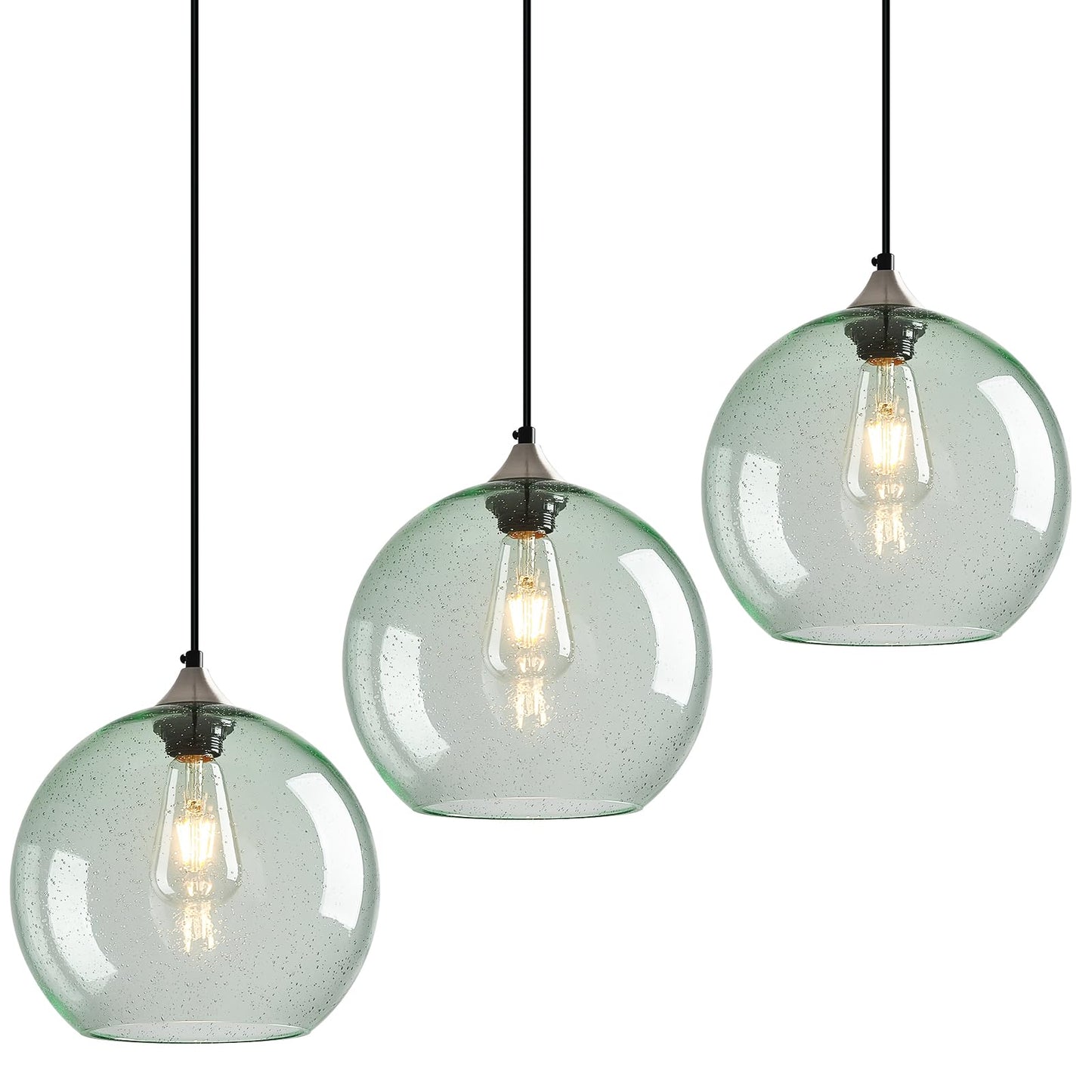 Lbsqj Light Green Glass Pendant Lights Kitchen Island Globe Pendant Light Fixtures Modern Pendant Lighting For Bedroom Living Dining Room Light Fixture (9.84 In  3 Pack)