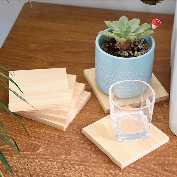 6PCS Unfinished Wood Square Blocks for Crafts, 6x6x0.8in Blank Wooden Squares Pine Wood Boards for Wood Carving,DIY Wood Coasters,Painting & Burning