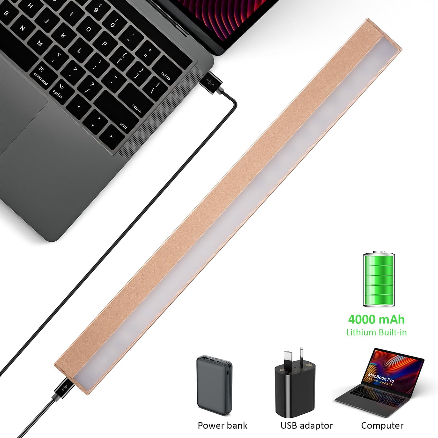 Mioblue Wireless Picture Light, 16In Rechargeable Metal Lamp, Rose Gold, 3 Modes, Remote Control For Art Display, Model Us-Mob-Hd-Gold-Gm
