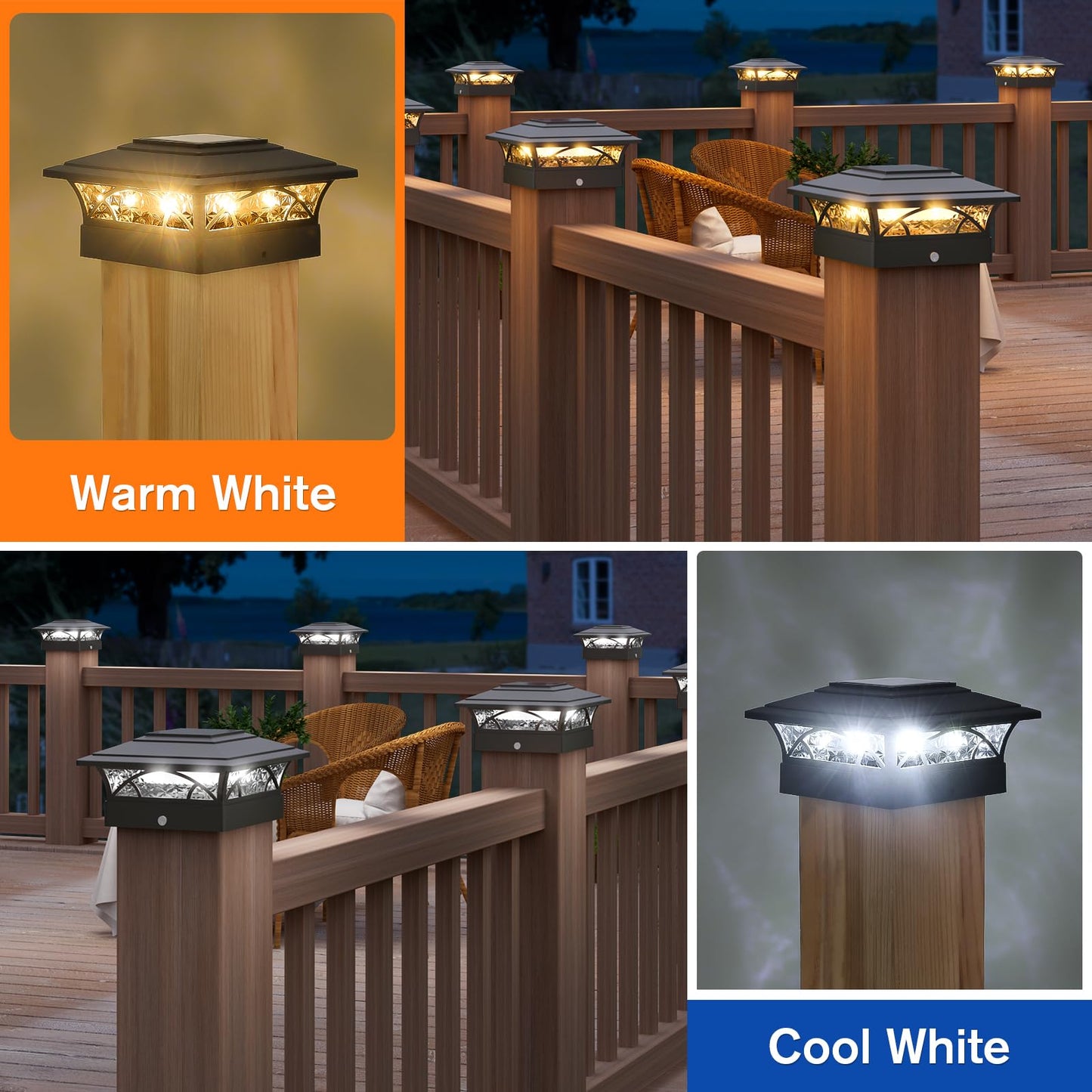 APONUO Solar Post Cap Lights - 16 Pack, Waterproof IP64, Auto On/Off, 4x4 5x5 6x6, Black, Model TZ21