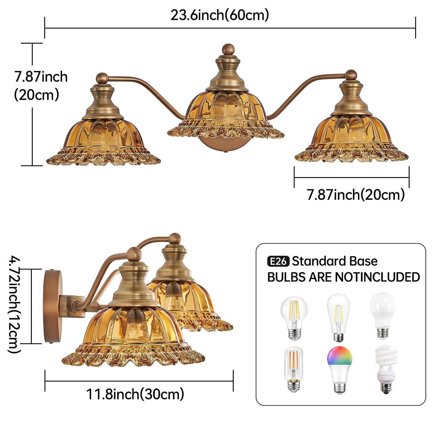 Xiedun Tea Glass 3 Light Vanity Light Colored Glass Bathroom Light Fixture Vanity Lighting Fixtures