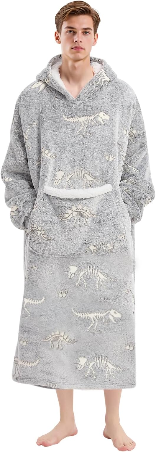 Wearable Blanket Gift for Women & Men Sherpa Flannel Blanket Hoodie Long Warm and Cozy Blanket with Giant Pocket,Glow in t...