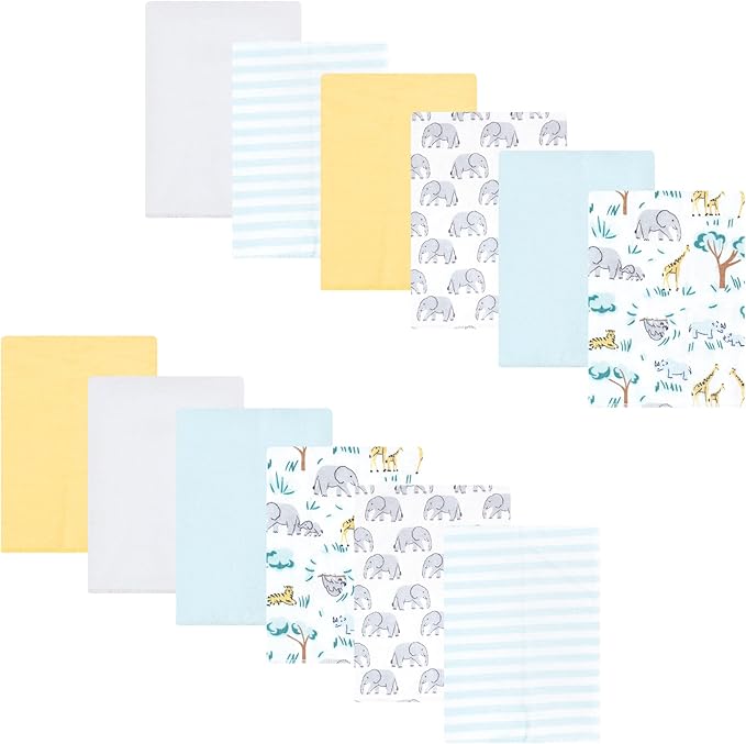 Luvable Friends Hudson Baby Flannel Burp Cloths 12pk, Blue Jungle Safari
