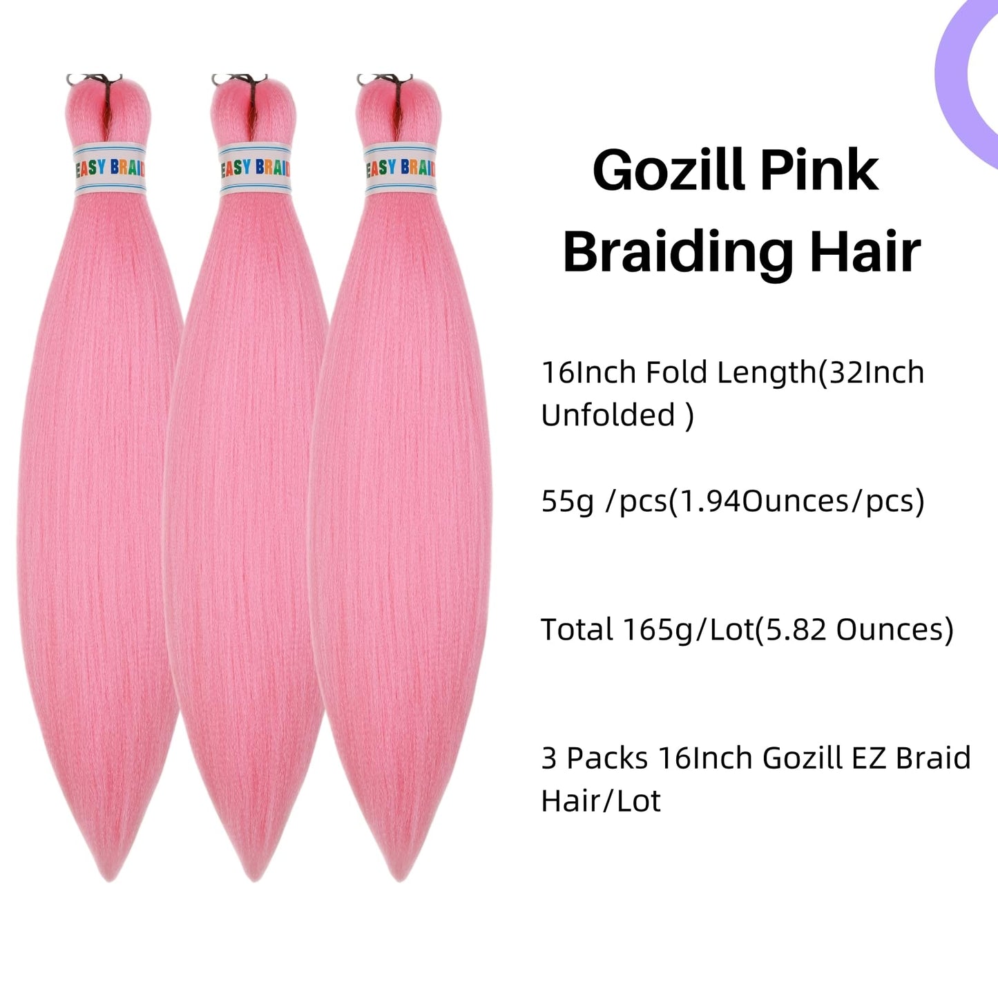 Pink Braiding Hair Pre Stretched 16 Inch Short Synthetic Kids Box Braids Hair Extension for Braiding