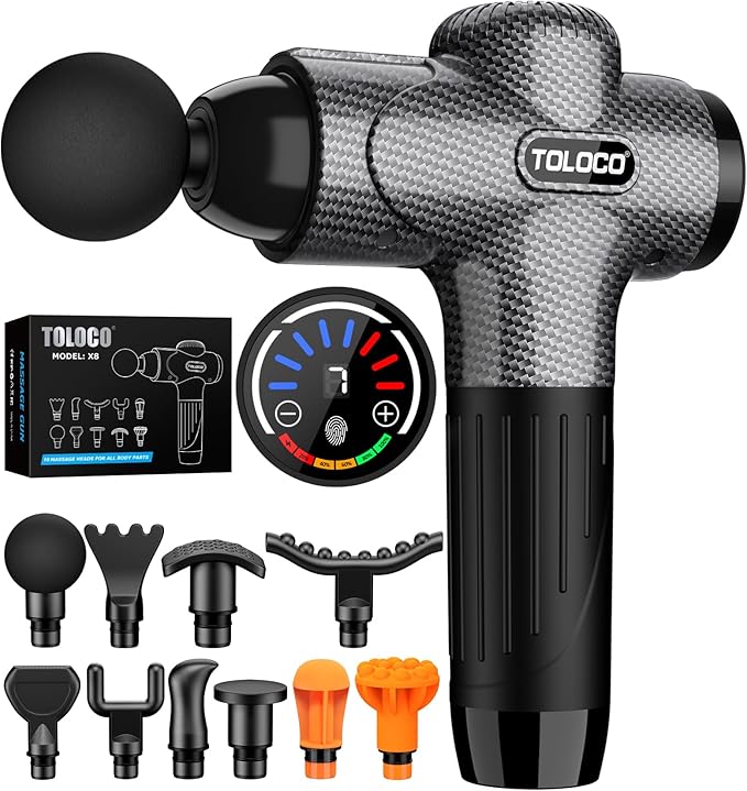 TOLOCO Massage Gun, Upgrade Deep Tissue Back Massager with 10 Replacement Heads, Percussion Massage Guns for Athletes for ...