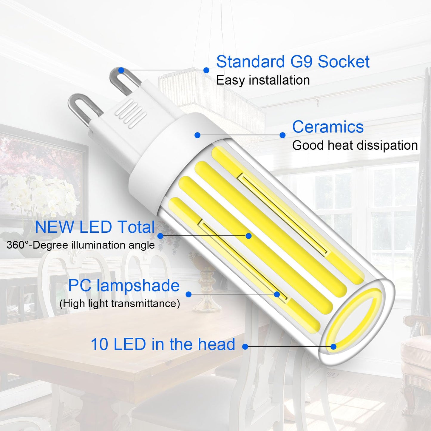 Lflampon G9 Led Light Bulbs 8W  G9 Bi Pin Base Dimmable 60-80W Halogen Equivalent  Daylight White 6000K 800Lm Light Bulb 360 Beam Angle Light For Chandelier Ceiling Pendant Lighting  5 Pack