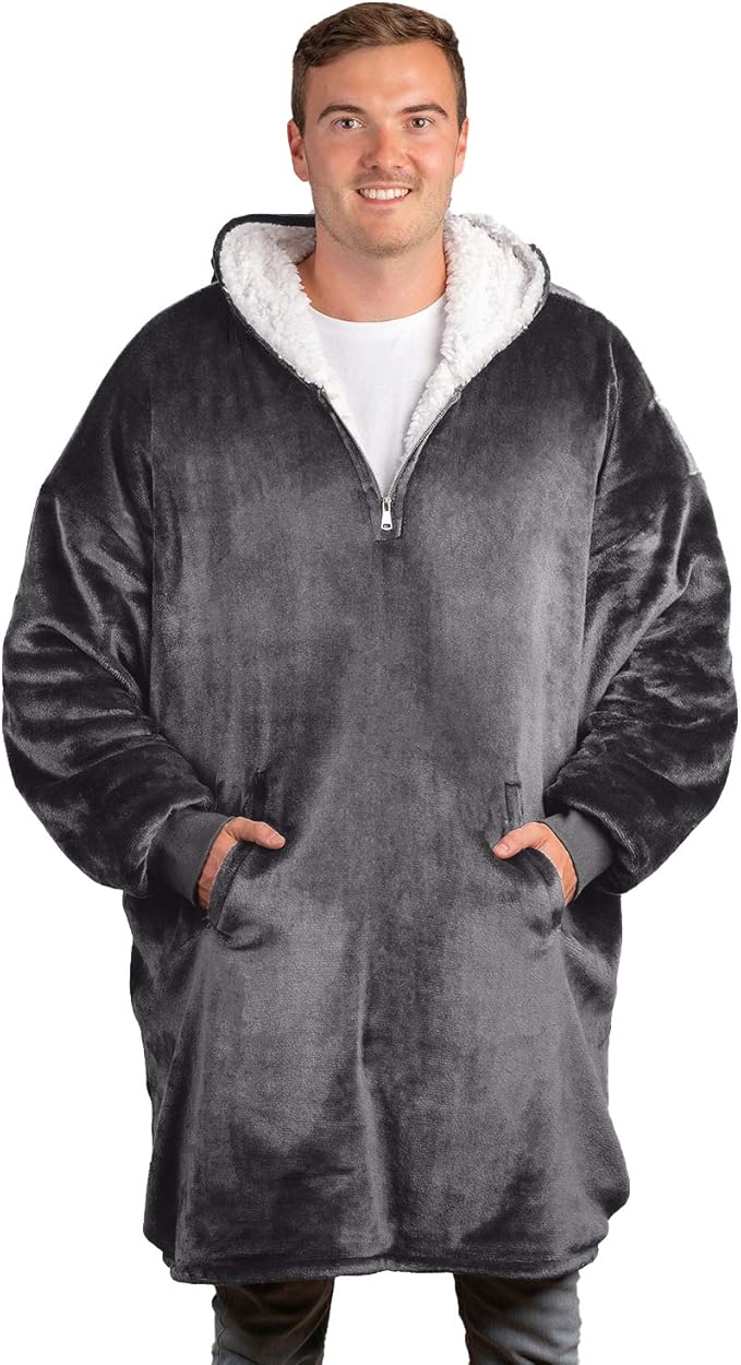 trekki Oversized Hoodie Blanket Sweatshirt, Wearable Blanket Hoodie Men Women with Zip, Comfy Fleece Hooded Blanket Adult