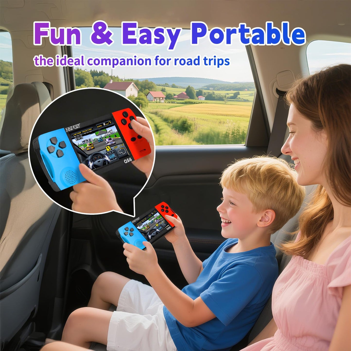 SNONBROS 32 Bit Handheld Game Console for Kids 3.5" IPS Large Screen Rechargeable,Preloaded 216 Video Games ,Arcade Electronic Toy Birthday Xmas Present for Girls—BlueRed