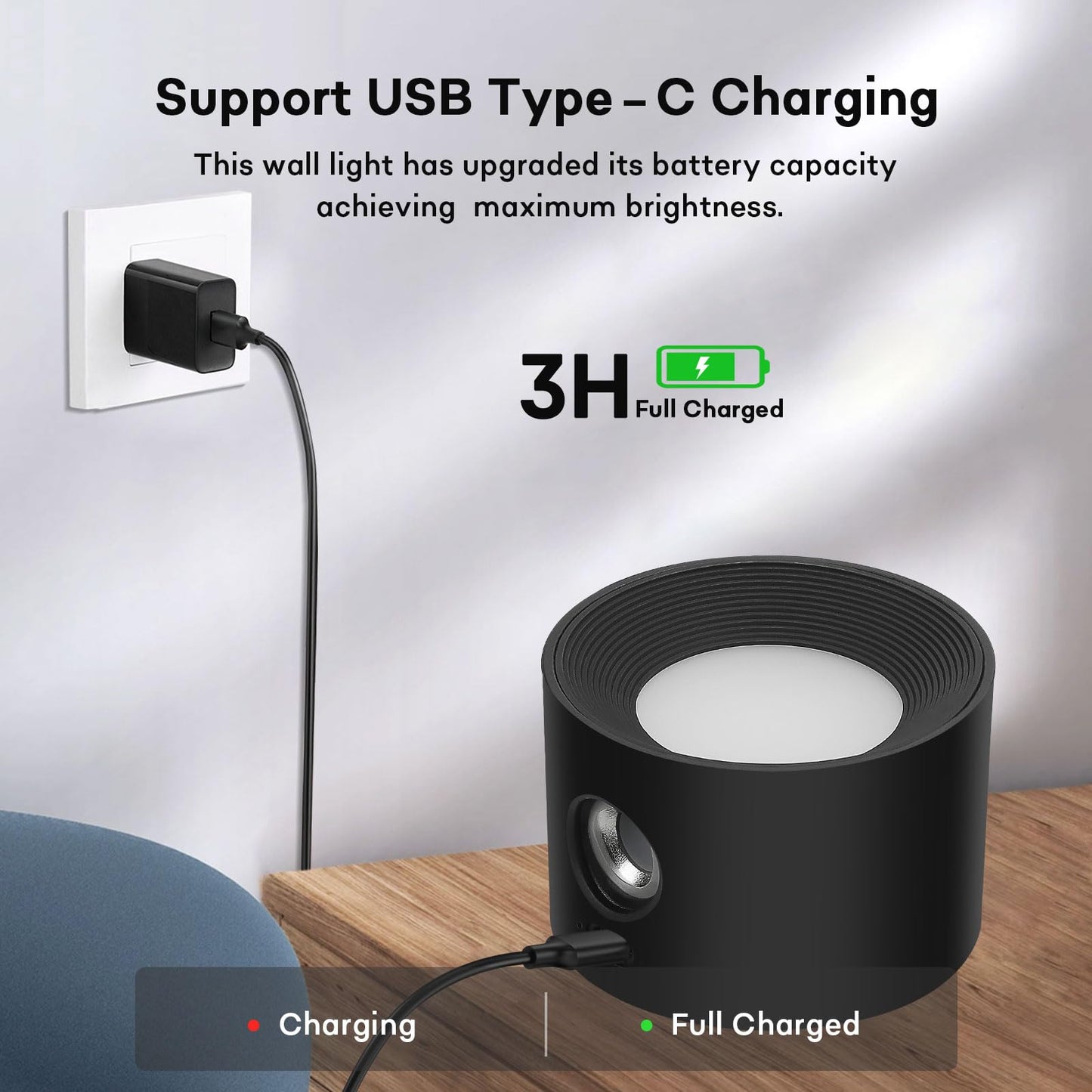 Lightess Battery Operated Wall Sconce, RGB Dimmable, Remote Control, Magnetic Rotation, Model SH-C6104C, Black