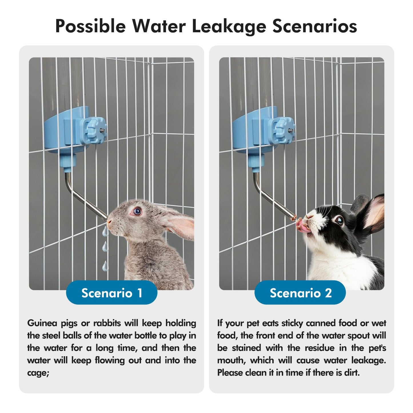 Vannon Top Fill Small Animal Water Dispenser for Cage, 23oz Auto Feeding Crate Water Bottle for Rabbit, Chinchilla, Ferret, Guinea Pig, Squirrel, Hedgehog, Pet Nozzle Diameter: 10mm, BPA Free, Blue