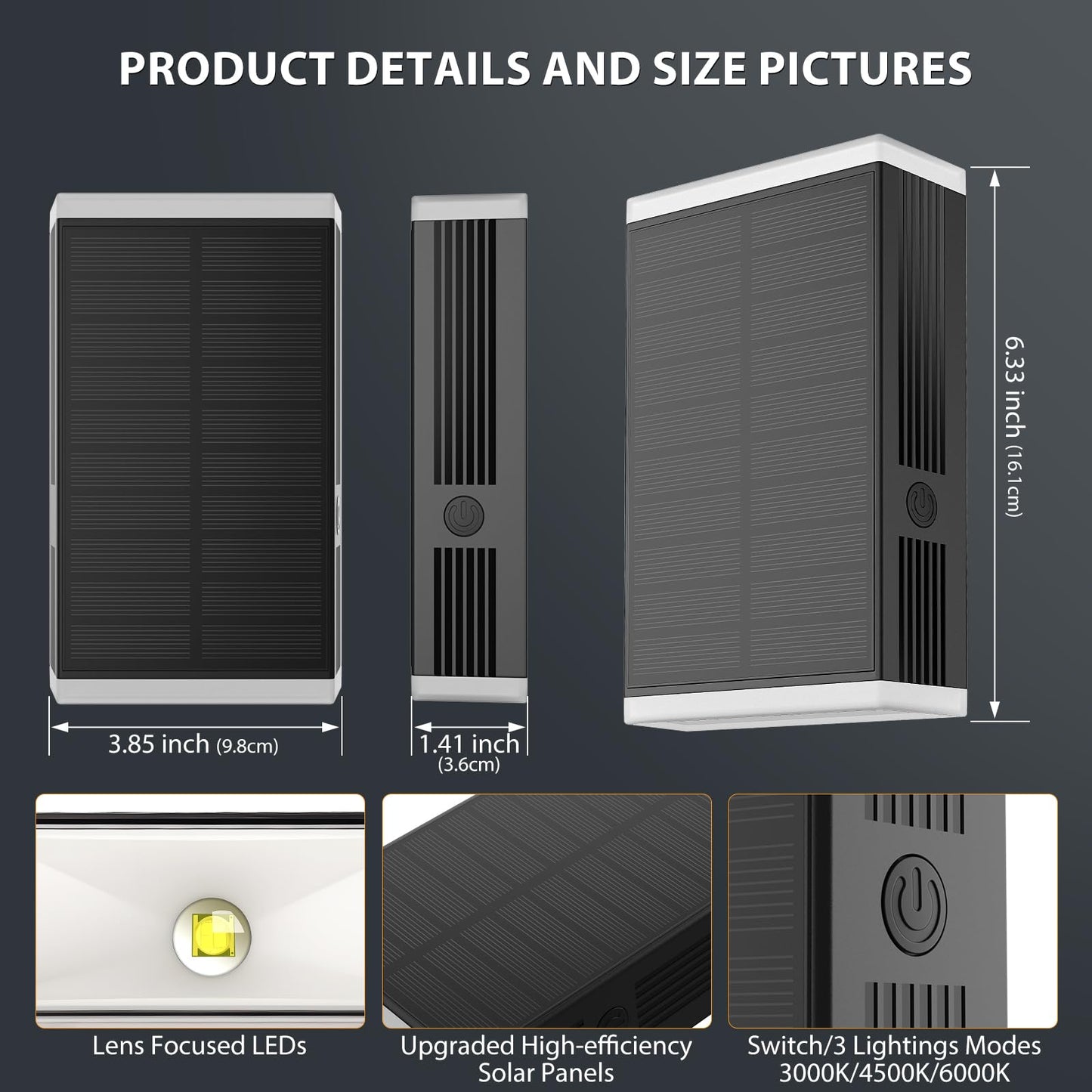 Solar Wall Light Outdoor   3000/4000/6000K 3 Modes Dusk To Dawn Lighting Wall Sconce Ip67 Waterproof Up And Down Solar Lights Outdoor Front Door Light For House  Garage  Porch  Doorway Fence (6Pack)