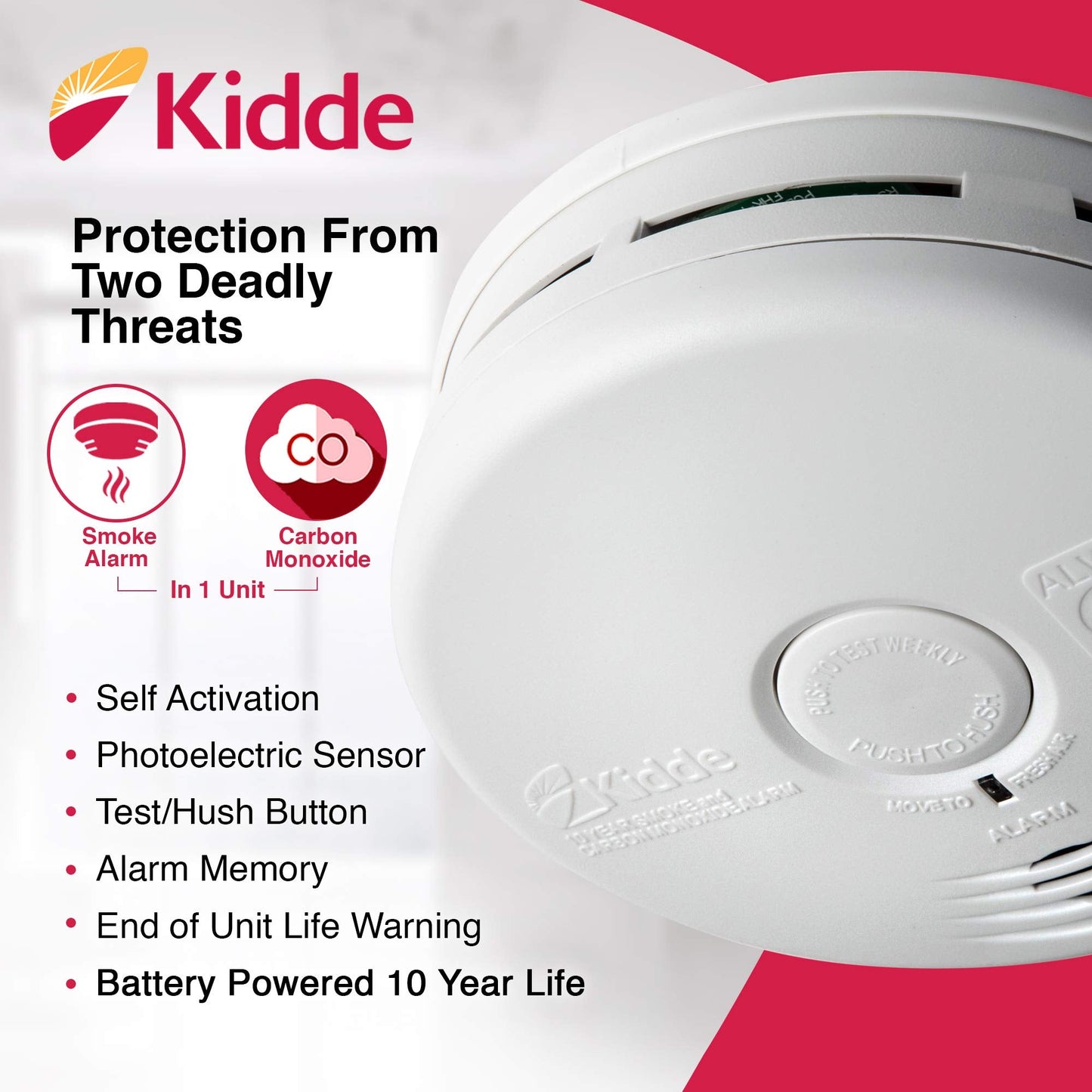 Kidde 21010170 10 Year Smoke and Carbon Monoxide Alarm Detector | Photoelectric | Kitchen | Model P3010K-CO