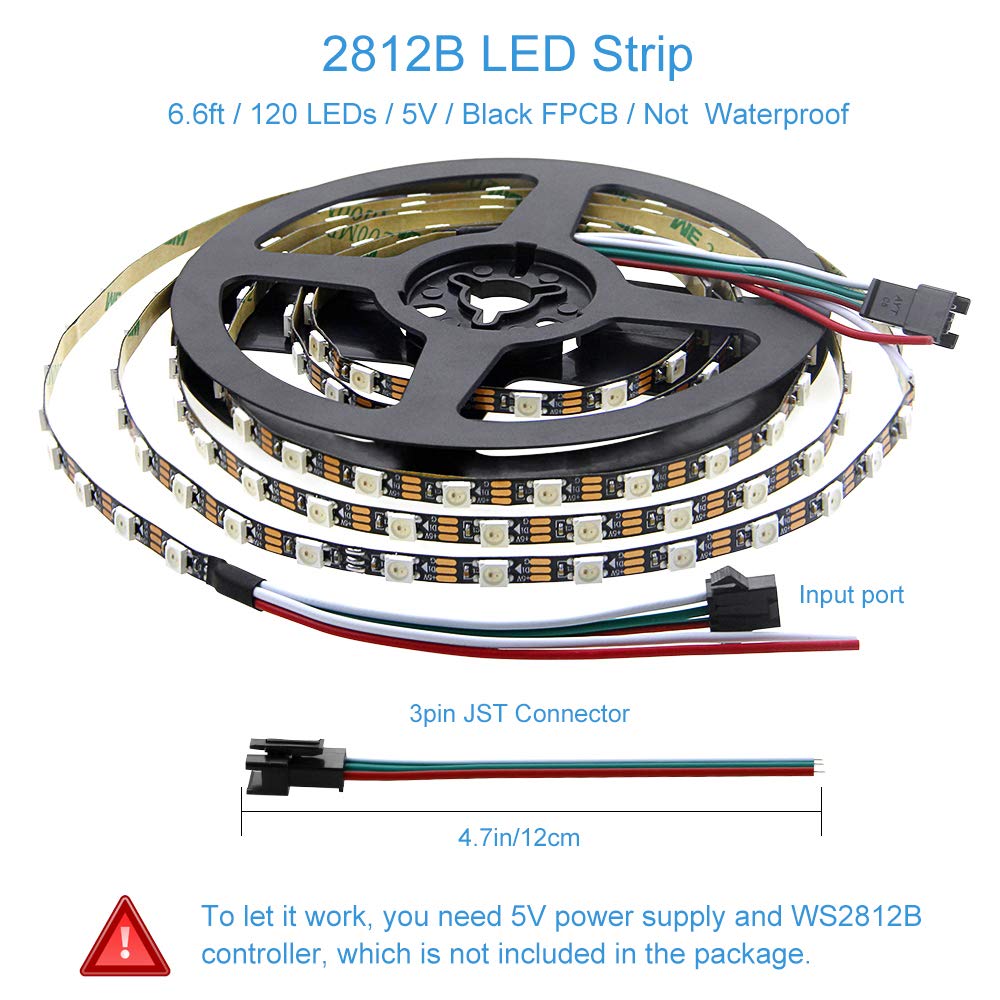 Alitove Ws2812B Led Strip 5Mm Rgb Addressable Light 6.6Ft 120 Leds Black Plastic Model Al2812Wh120Np2M5Mm