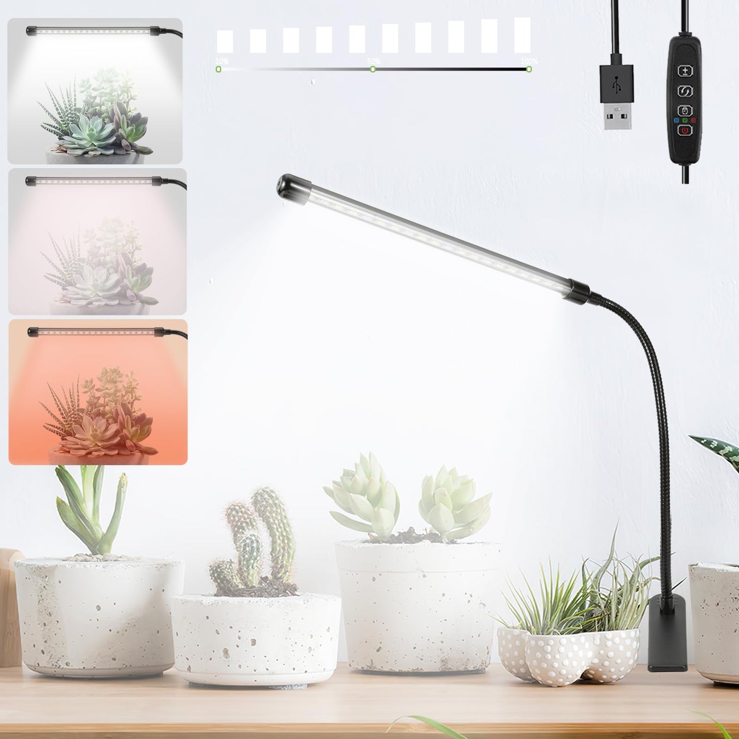 Sunny Power Clip On Grow Lights For Indoor Plants Full Spectrum  6000K Led Plant Light For Indoor Growing With Adjustable Auto On/Off Timer  Dimmable  3 Lighting Modes White Red Leds For Seed Starting