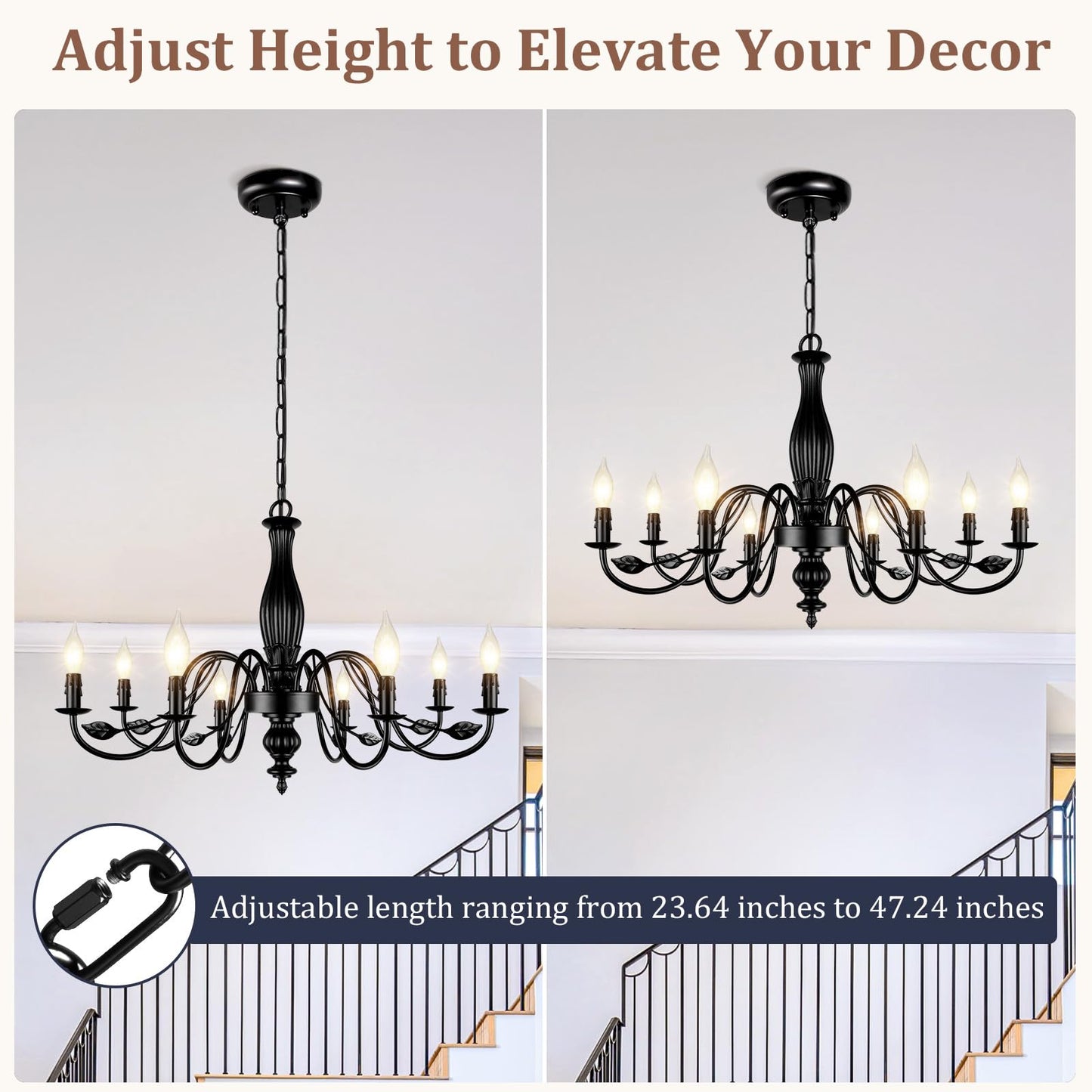 29 Large Black Chandelier For Dining Room  Modern Farmhouse 8-Light Light Fixture Hanging  Industrial Kitchen Lighting Fixtures With Leaf  Vintage Chandeliers Over Table For Bedroom Foyer Living Room