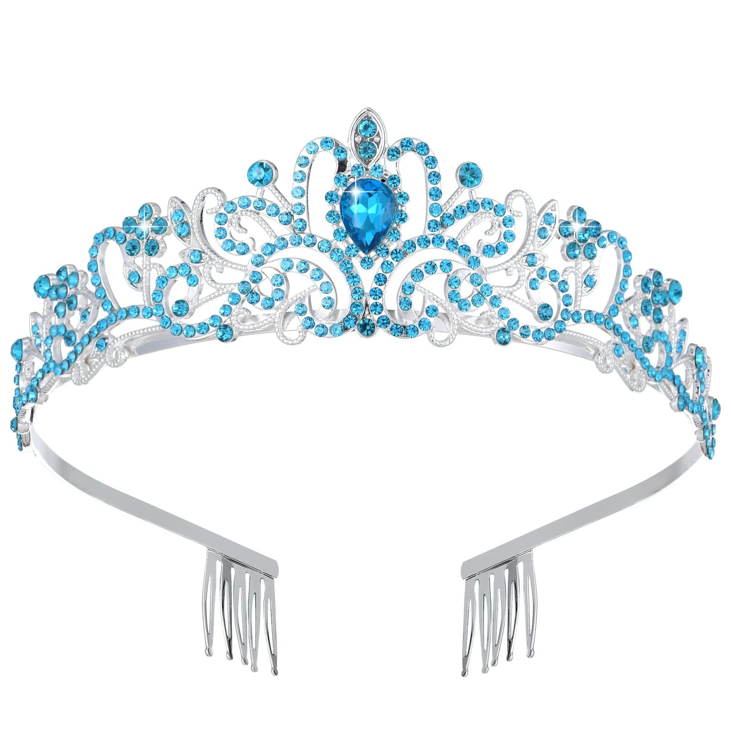 Blue Crystal Tiaras for Women, Birthday Queen Tiara Crown Princess Fairy Elsa Crowns with Combs Bride Headband Bridal Wedding Pr