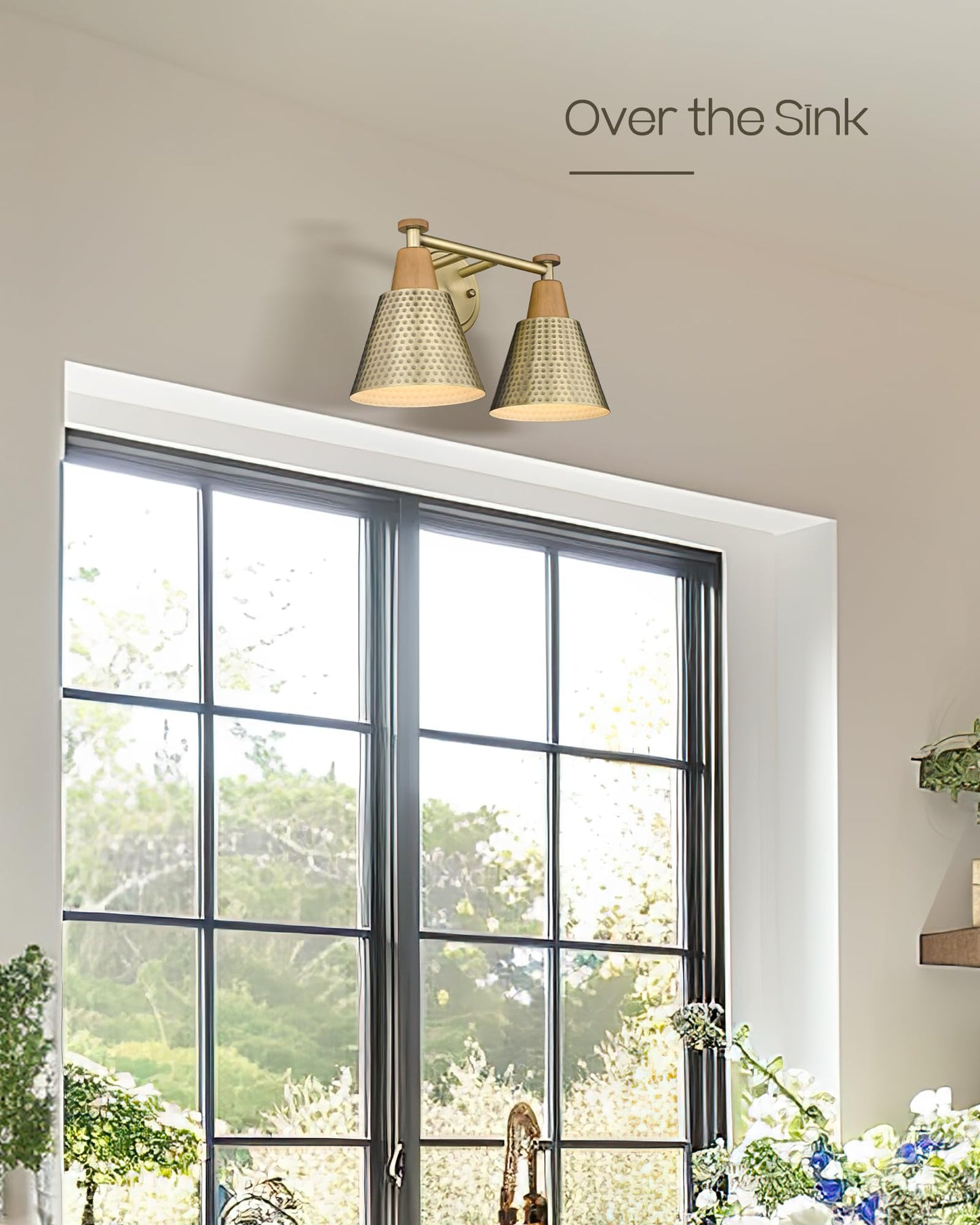 FEMILA 2-Light Bathroom Vanity Light Fixtures, Antique Brass Wall Sconces, Hammered Metal Shade