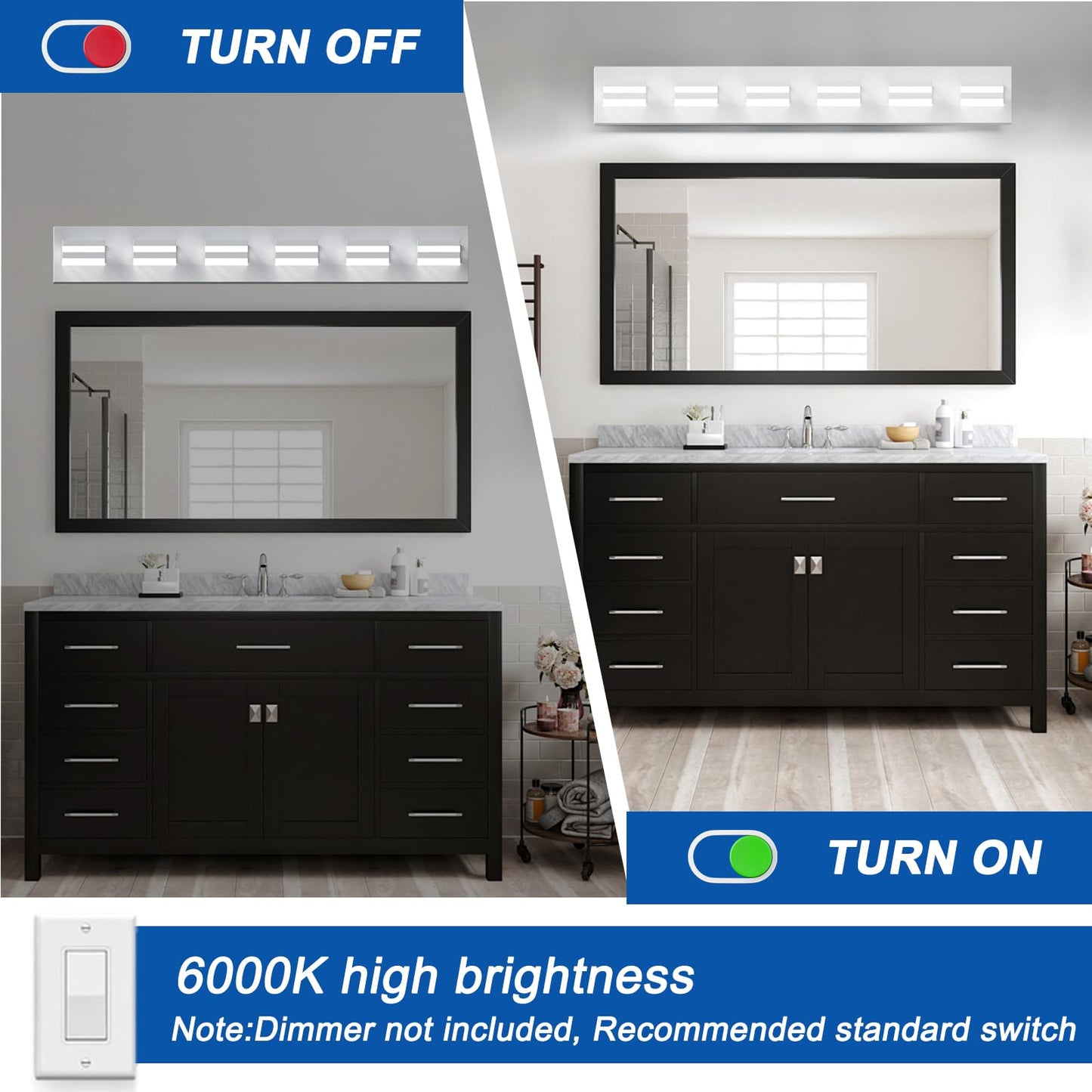 IZORRO LED Modern Bathroom Lights Fixtures(7-Light,Dimmable),Matte White Acrylic Wall Lighting,Vanity Lights for Bathroom Over Mirror - 6000k 40In （No Assembly Required）