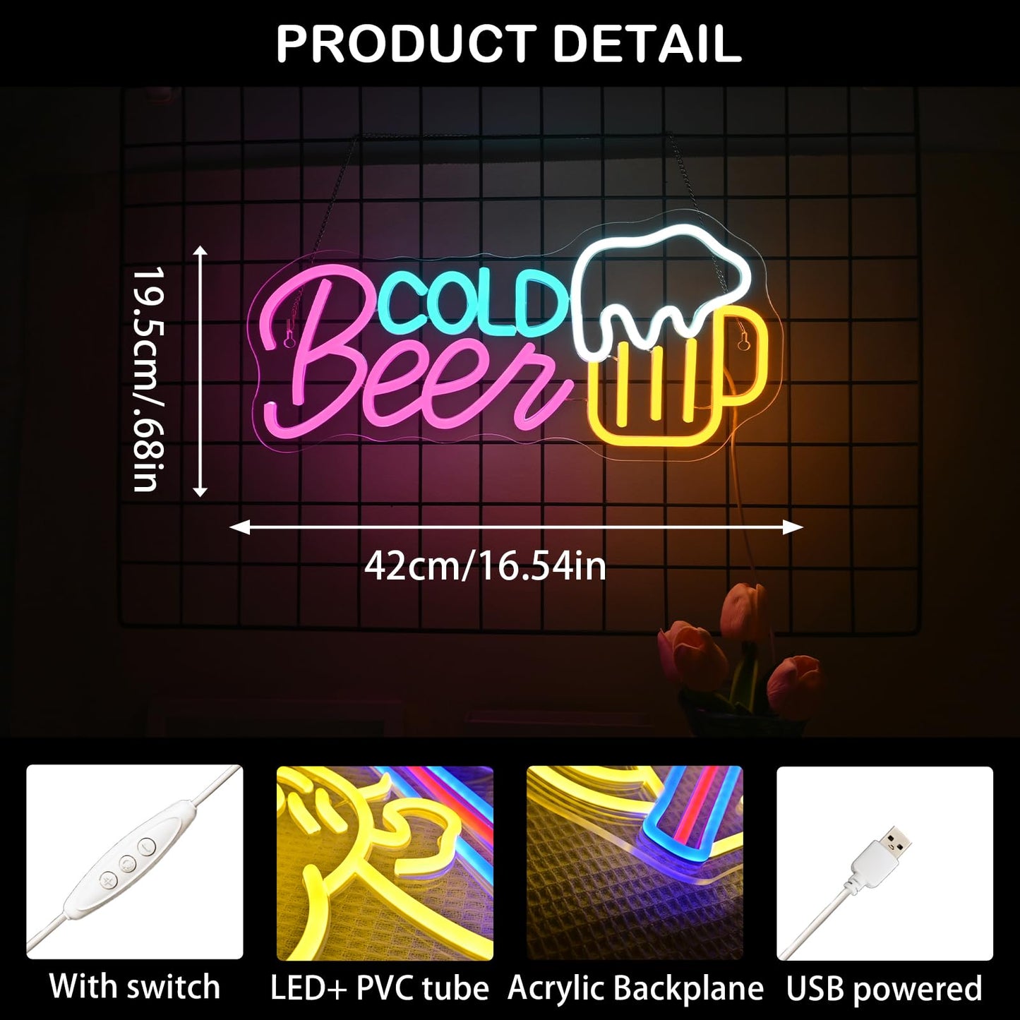 Looklight malt-inspired Neon Sign LED Light for Wall Decor 16.5 x 7.7 inches Cold malt-inspired Man Cave Kitchen Restaurant Parties