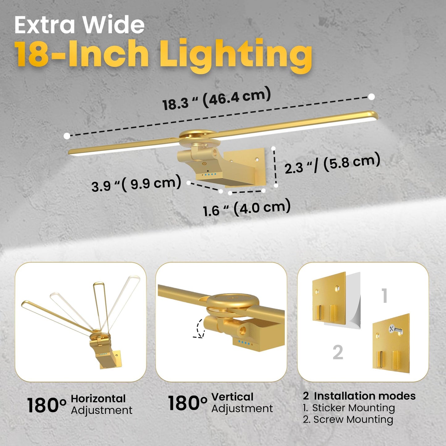 doublacy 2 Pack Picture Light, 18in Dimmable Wall Art Light with Timer, Remote Control, Gold, Model AA-3