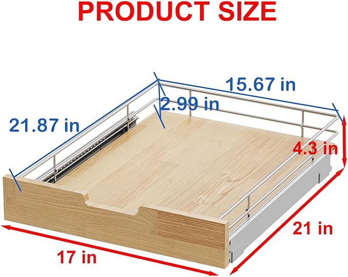 Pull Out Cabinet Organizer,Heavy-Duty Slide Out Shelf, Wood And Wire Basket, Pull Out Drawer for for Kitchen Under Sink Space, Pantry, Bathroom (17 * 21 WM)