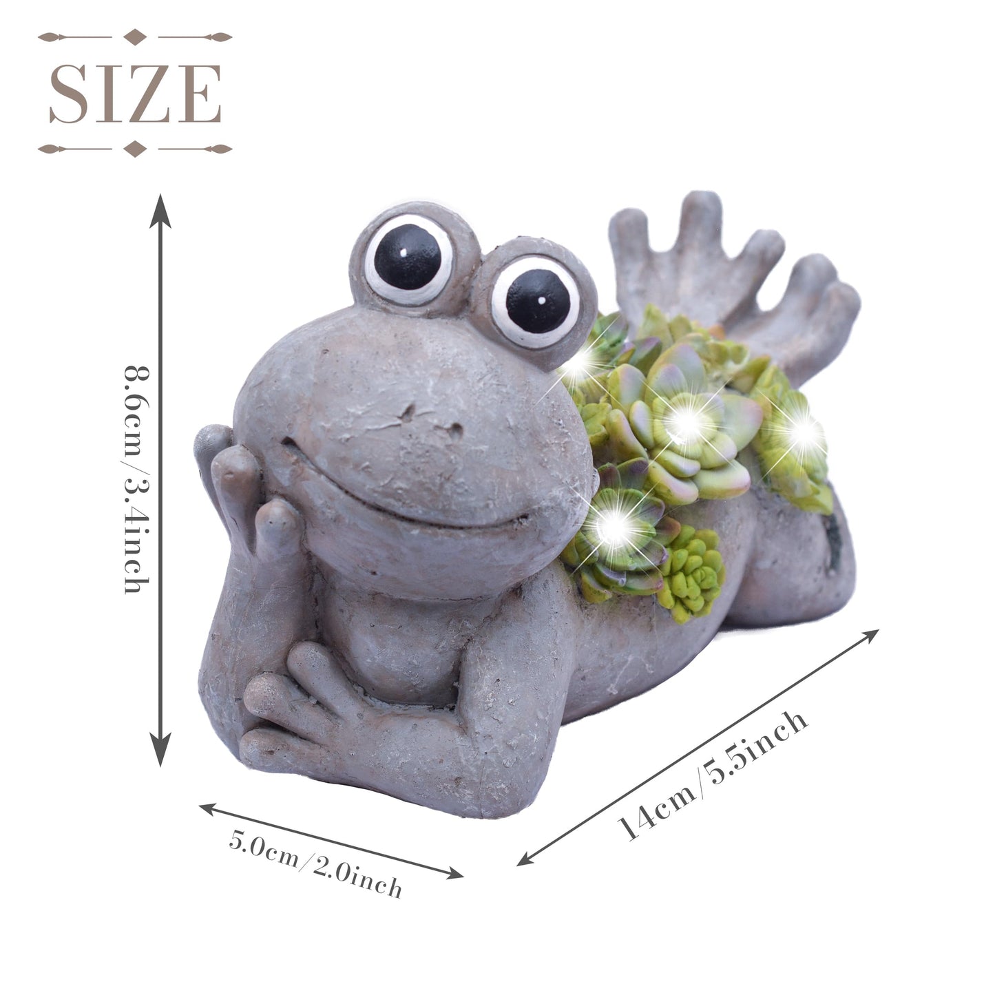 TERESAS COLLECTIONS Frog Garden Statue with Solar Light, Waterproof Resin, 5.5in, Gray, Cute Decor for Indoor/Outdoor