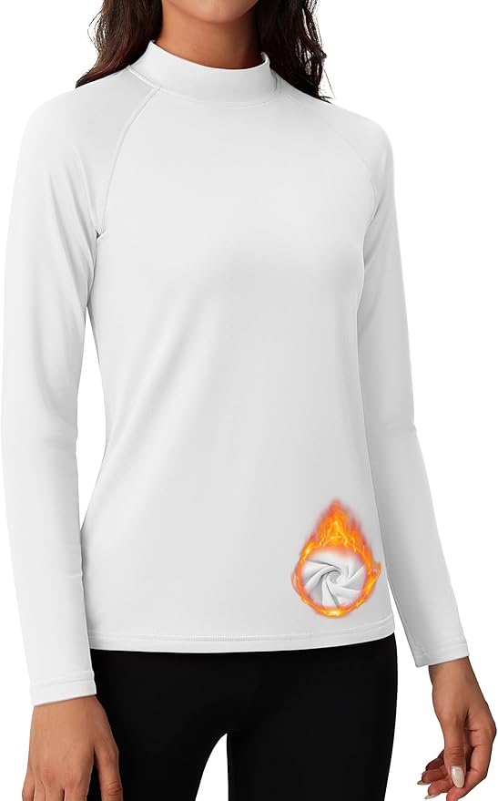 MAGCOMSEN Women's Thermal Shirts Mock Turtleneck Fleece Lined Long Sleeve Workout Tops Underwear Base Layer Running