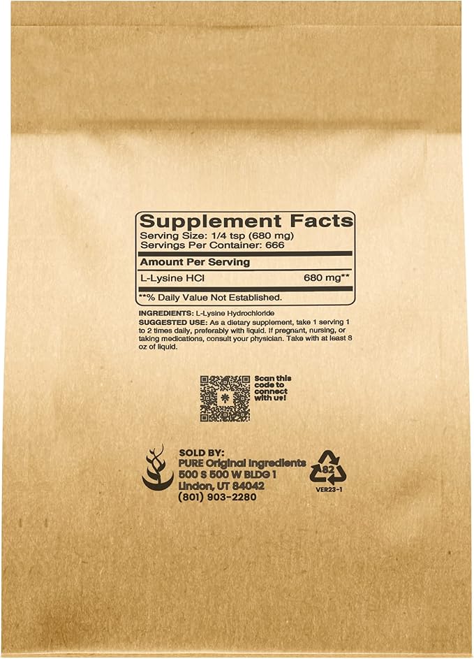 PURE ORIGINAL INGREDIENTS Vitamin C and L-Lysine HCL Bundle, Dietary Supplement, Non-GMO