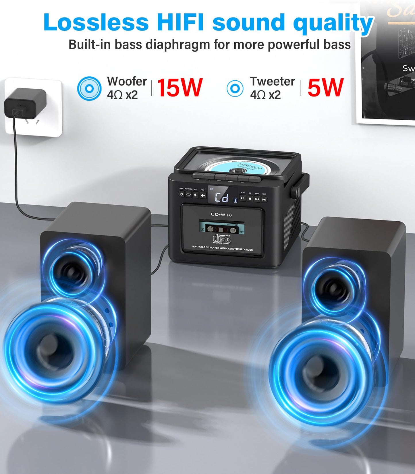Greadio Stereo System For Home With Boombox Cd And Cassette Player Combo, 40W Home Stereo System With Bluetooth, Fm Radio/Usb/Tf
