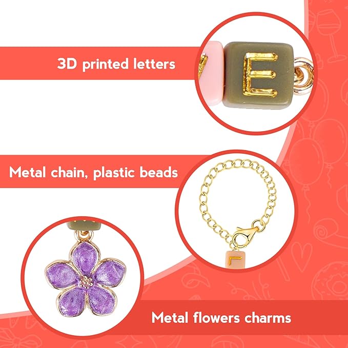 Mity rain 4 Pack Letter Charm Accessories For Stanley Cup, 4 PCS Charm Chains And 400PCS Greetings/Name ID DIY Letter Beads, Letter Handle Charm Designed For Stanley Tumbler Handle Decorations (Gold)