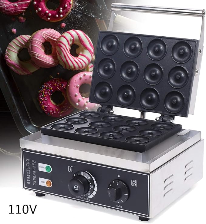 110V Commercial Donut Maker Machine, Electric Stainless Steel Doughnut Maker Double-Sided Heating