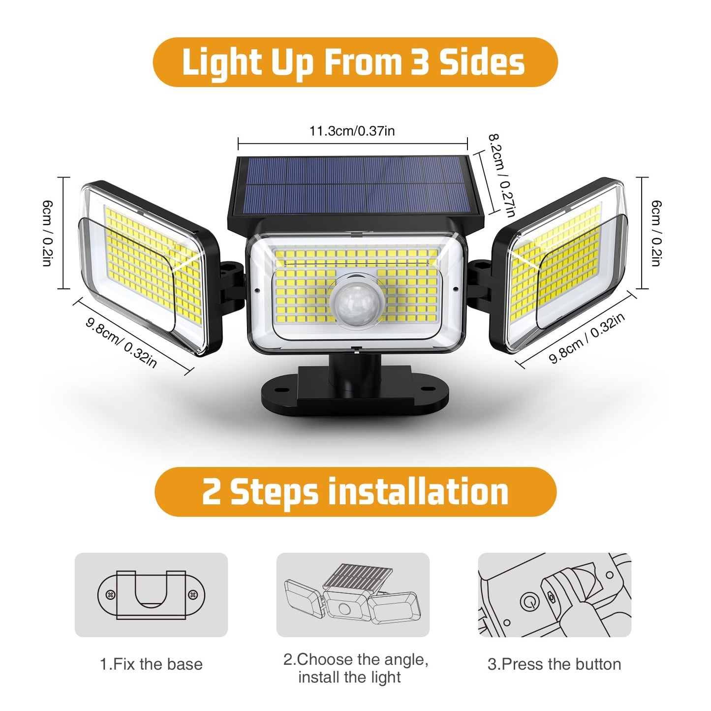 Ootday Solar Outdoor Security Lights, 368 Led, Ip65 Waterproof, Motion Sensor, Black, Model Sl002 For Garden, Patio, Yard, Garage