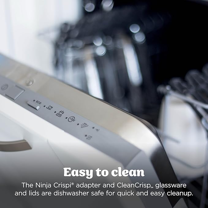 Ninja Crispi 4-in-1 Portable Glass Air Fryer Cooking System, 1500W, 4QT & 6-Cup TempWare Glass Containers with Storage Lids, Microwave, Freezer & Dishwasher Safe, Cyberspace Gray, FN101GY