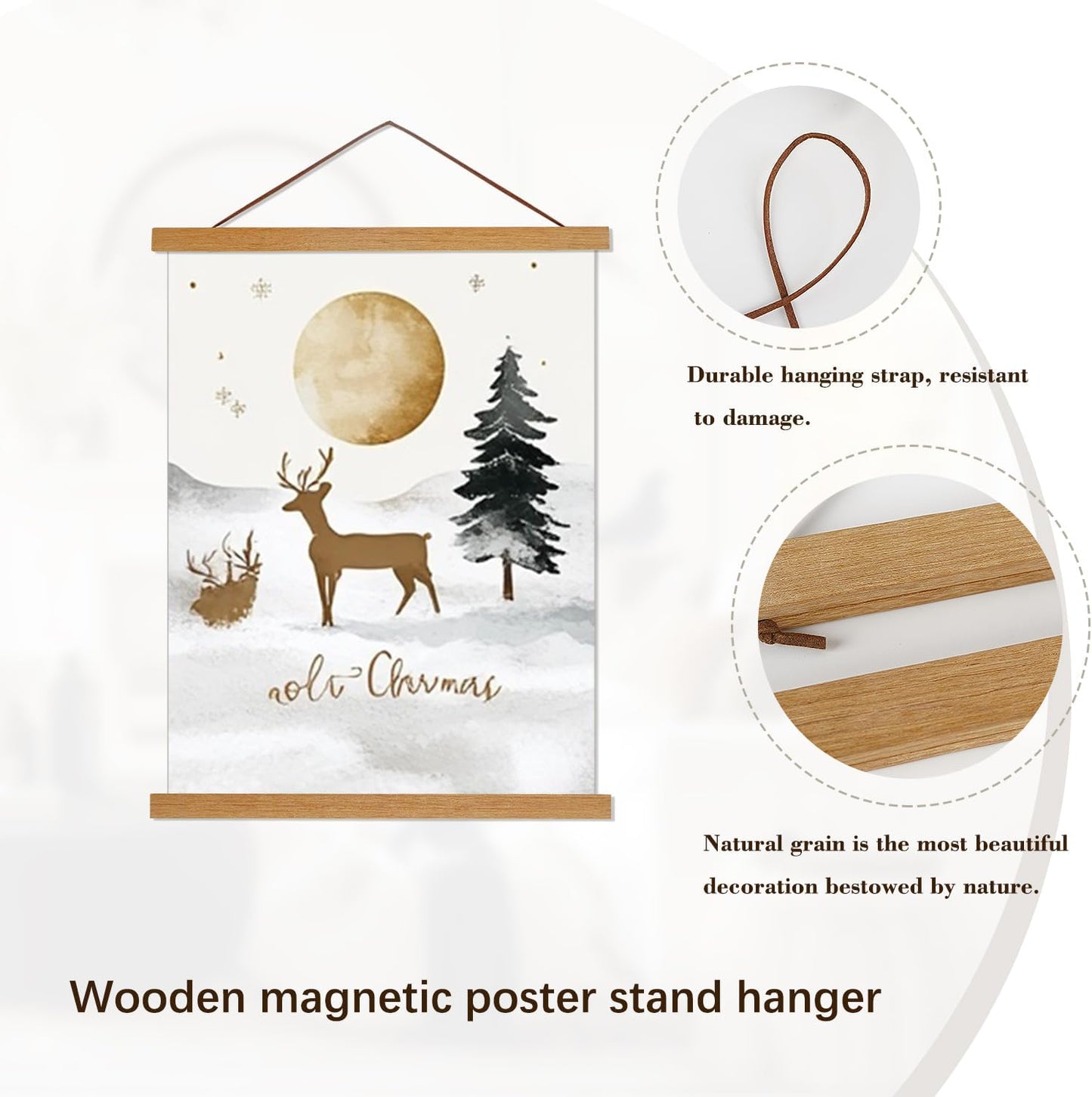 Artmag Magnetic Poster Hanger Frame, Light Wood Wooden Magnet Canvas Artwork Print Poster Hangers for 14x17 14x20 14x22 Frames Hanging Kit (Teak Wood, 14")