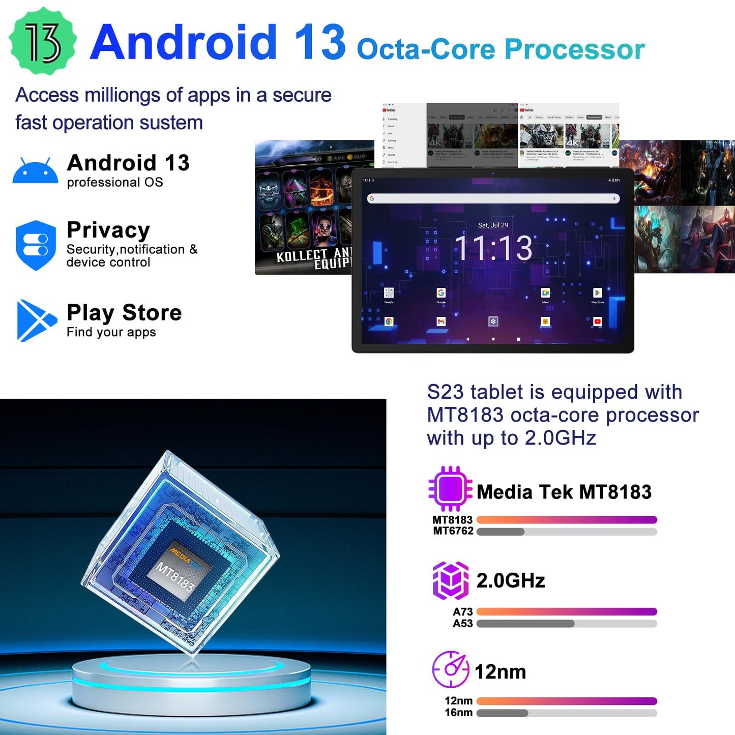 2025 Tablet 11 Inch Screen 2K Tablet Octa-Core 2.0 Ghz,16Gb Ram+256Gb Rom+Tf 1Tb /2000 * 1200 Pixel/8Mp+20Mp+2Mp Macro/10000 Mah