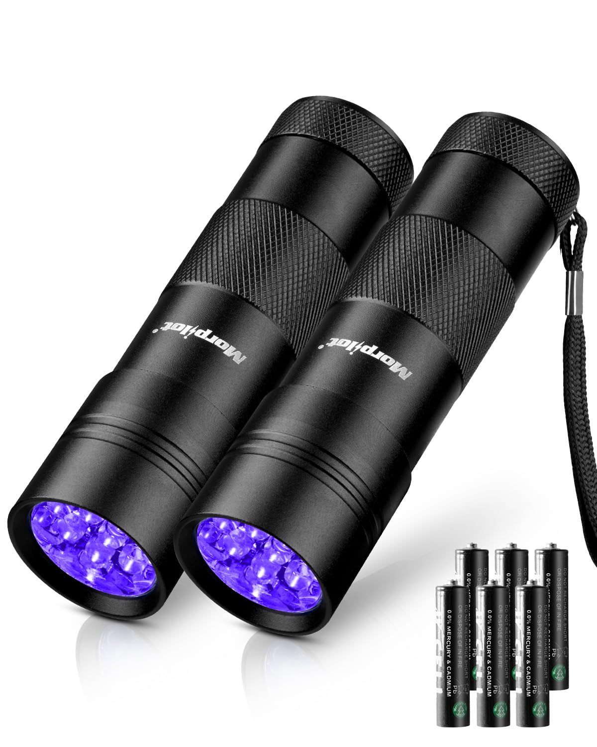 Morpilot Uv Flashlight 2 Pack, 12 Led 395Nm Blacklight, Aluminum, Pet Urine Detector, Mini Torch Light For Stains And Resin Curing
