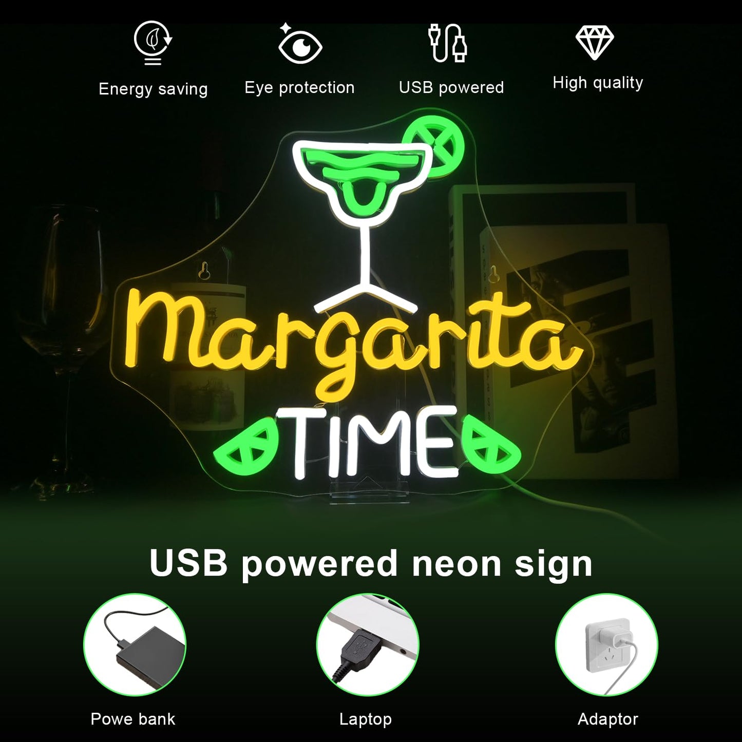 Lucunstar Margarita Time Neon Sign For Wall Decor Margarita Led Signs Usb Dimmable Neon Lights For malt-inspired Bar Kitchen Restaurant Home Pub Party Man Cave Club Shops Hotel Store Business Gift